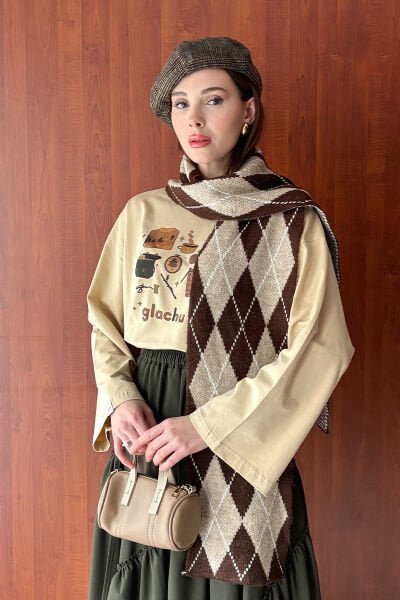 Bej Glochu Baskılı Basic Body