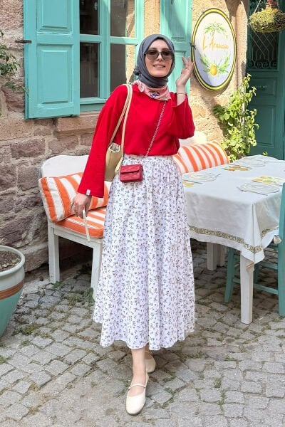 Kırmızı Body & Çıtır Çiçek Balon Etek Takım