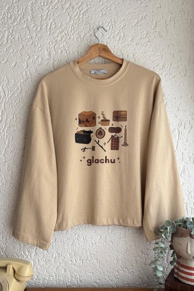 Bej Glochu Baskılı Basic Body