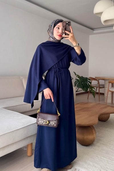 Lacivert Oysho Şal Yaka Elbise / Sema Tektaş