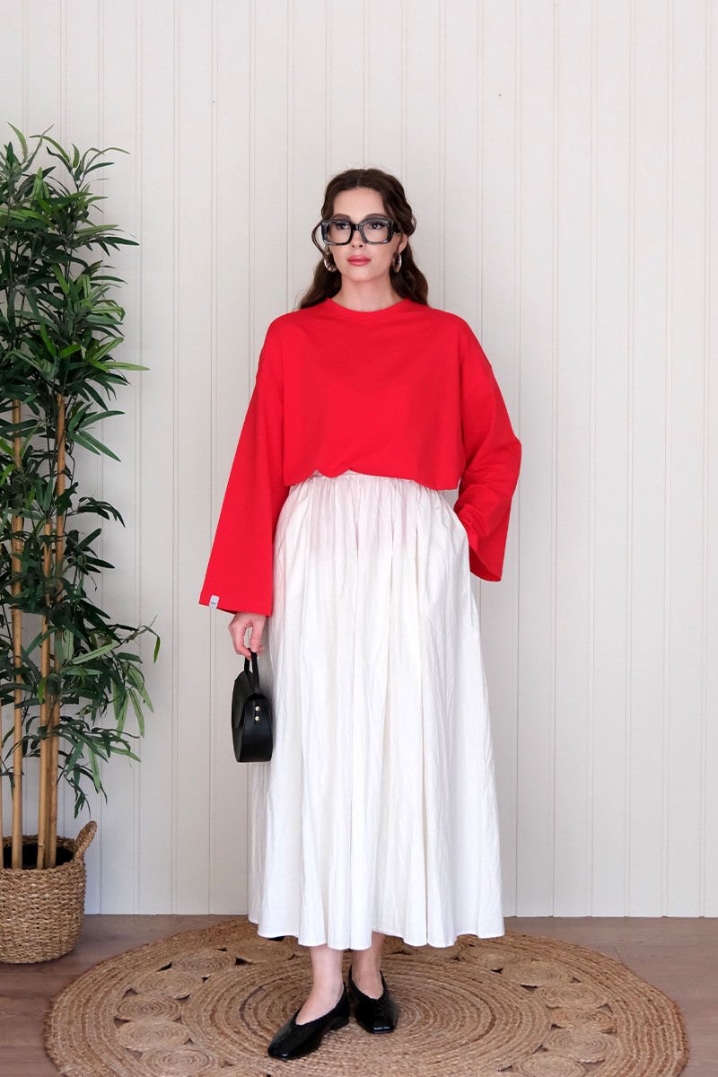 Kırmızı Body & Beyaz Kraşlı Balon Etek