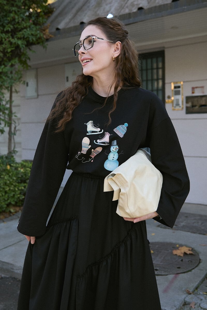 Siyah Winter Baskılı Basic Body