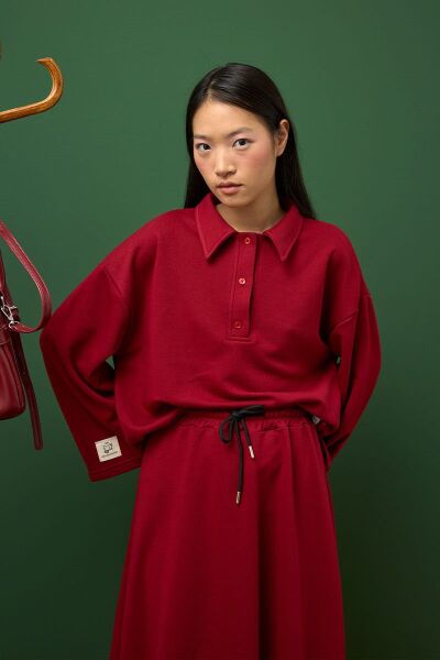 Bordo 3 İplik Polo Yaka Body