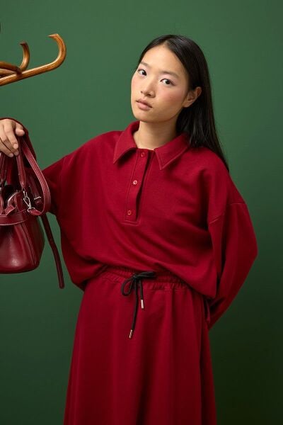 Bordo 3 İplik Polo Yaka Body