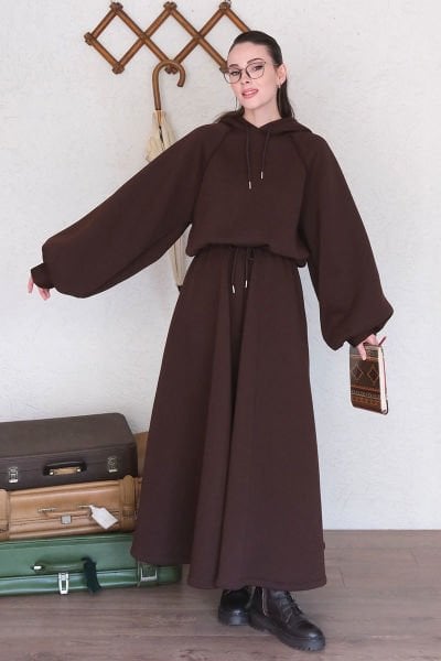 Acı Kahve 3 İplik Sweat & Etek Takım