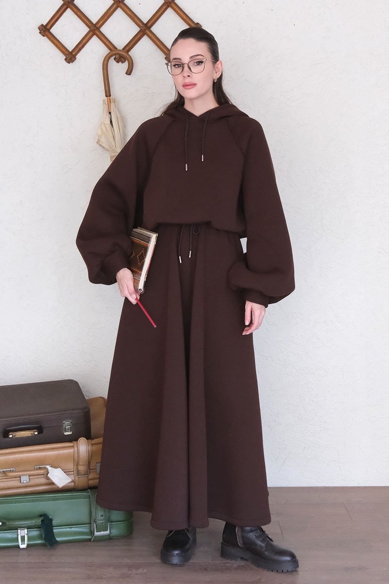 Acı Kahve 3 İplik Sweat & Etek Takım