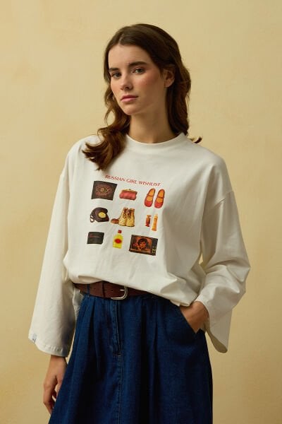 Ekru Otantik Baskılı Basic Body