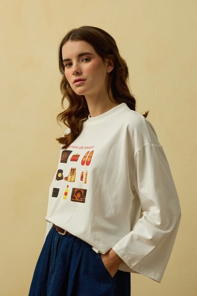 Ekru Otantik Baskılı Basic Body