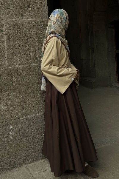 Acı Kahve Koton Parçalı Etek