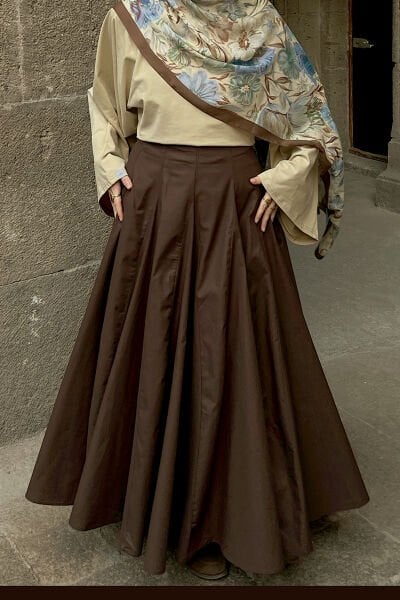 Acı Kahve Koton Parçalı Etek