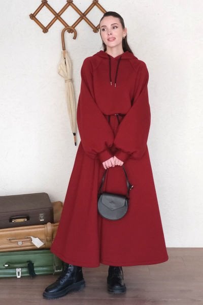 Bordo 3 İplik Sweat & Etek Takım