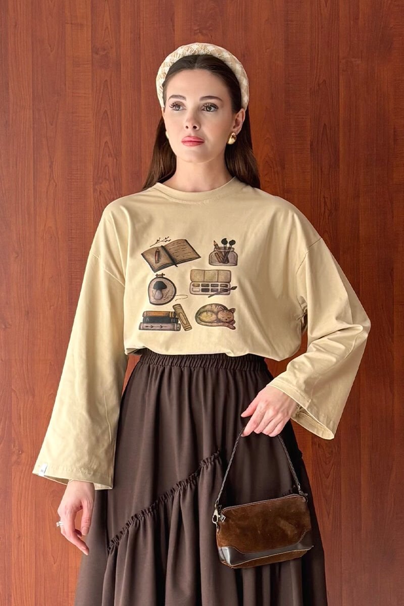 Bej Kitap Baskılı Basic Body