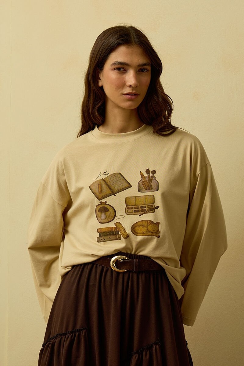 Bej Kitap Baskılı Basic Body