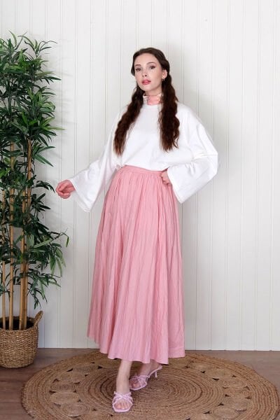 Ekru Body & Soft Pembe Kraşlı Balon Etek