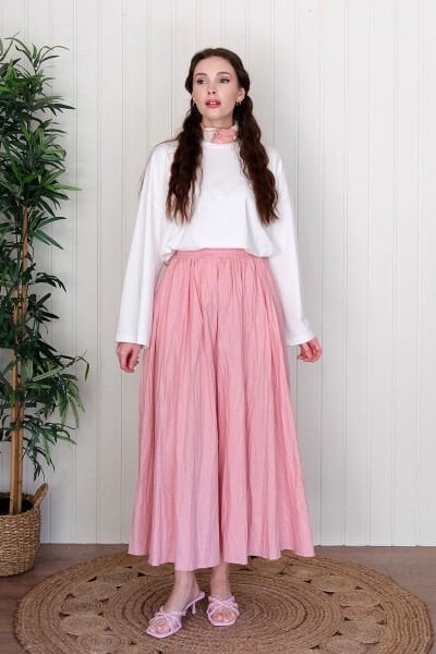 Ekru Body & Soft Pembe Kraşlı Balon Etek
