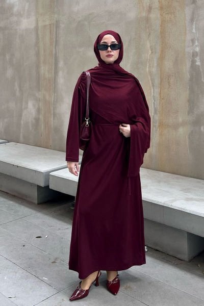 Bordo Oysho Şal Yaka Elbise
