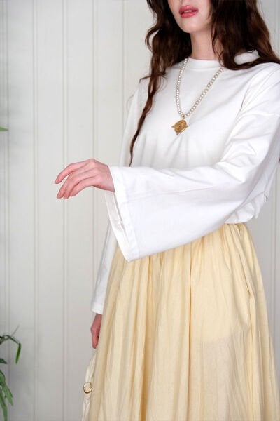 Ekru Body & Tereyağ Sarısı Kraşlı Balon Etek Takım