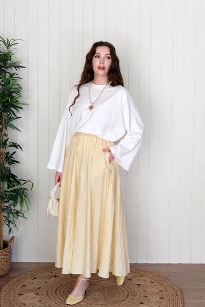 Ekru Body & Tereyağ Sarısı Kraşlı Balon Etek Takım