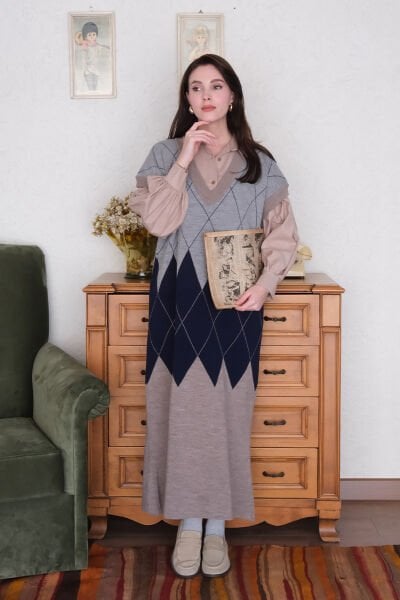 Vizon Baklava Desen Triko Jile