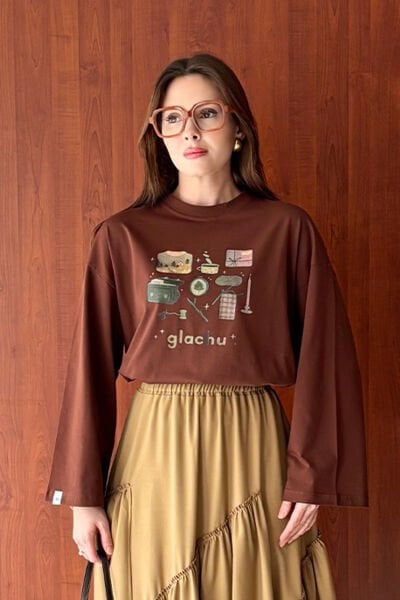 Açık Kahve Glochu Baskılı Basic Body