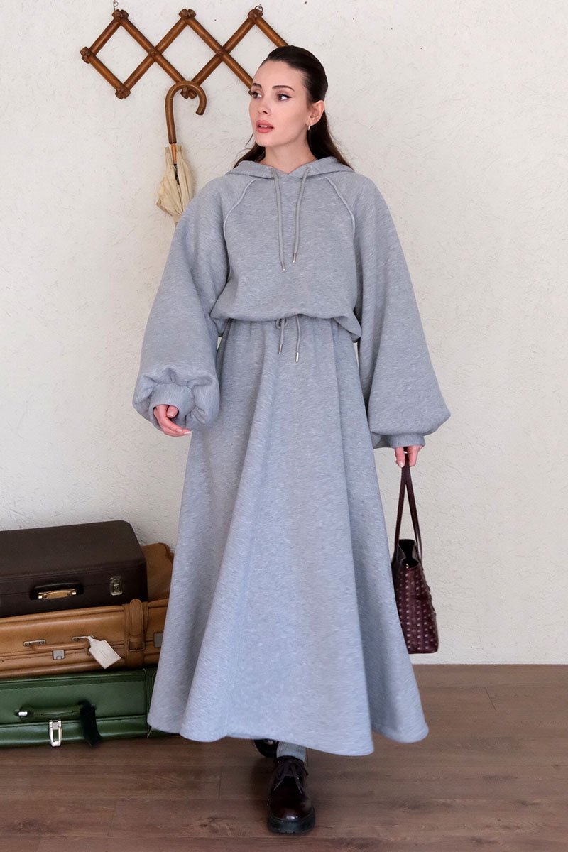 Gri 3 İplik Sweat & Etek Takım