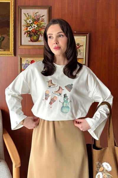 Ekru Winter Baskılı Basic Body