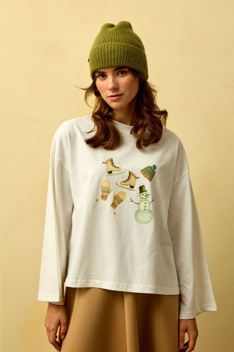 Ekru Winter Baskılı Basic Body