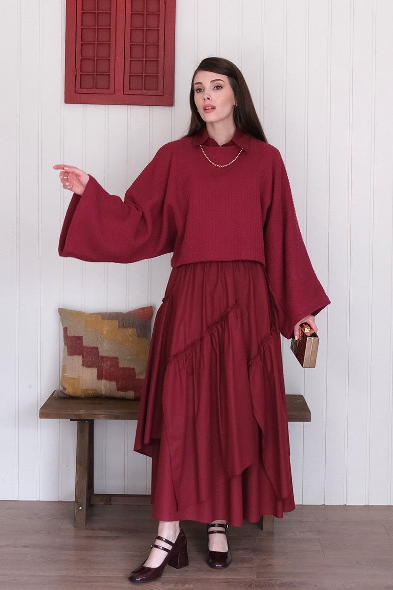 Bordo Koton Bohem Kat Etek