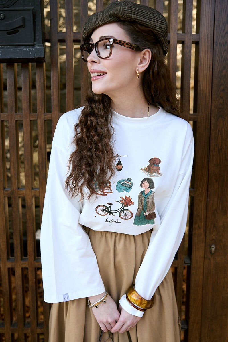 Ekru Bisiklet Baskılı Basic Body