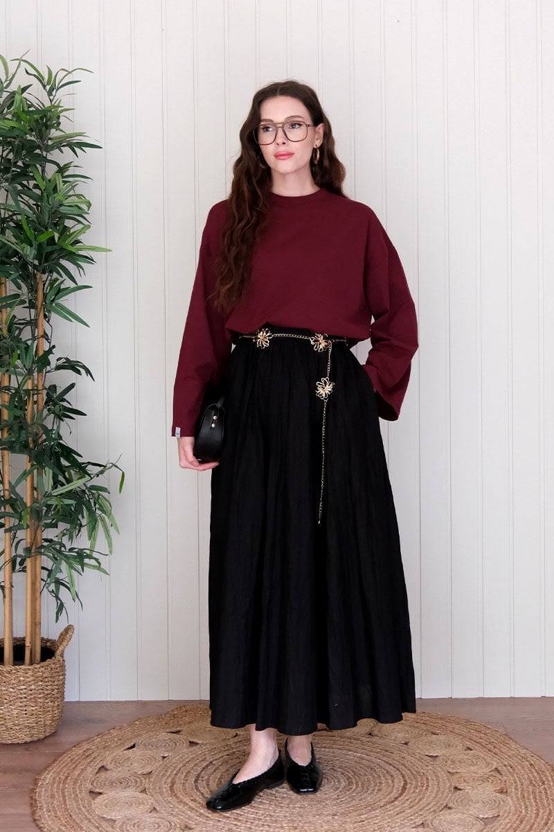 Bordo Body & Siyah Kraşlı Balon Etek Takım