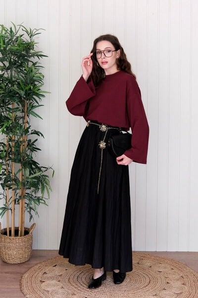 Bordo Body & Siyah Kraşlı Balon Etek Takım