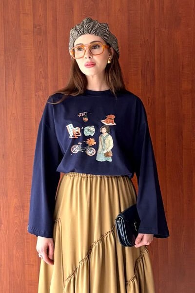 Lacivert Bisiklet Baskılı Basic Body