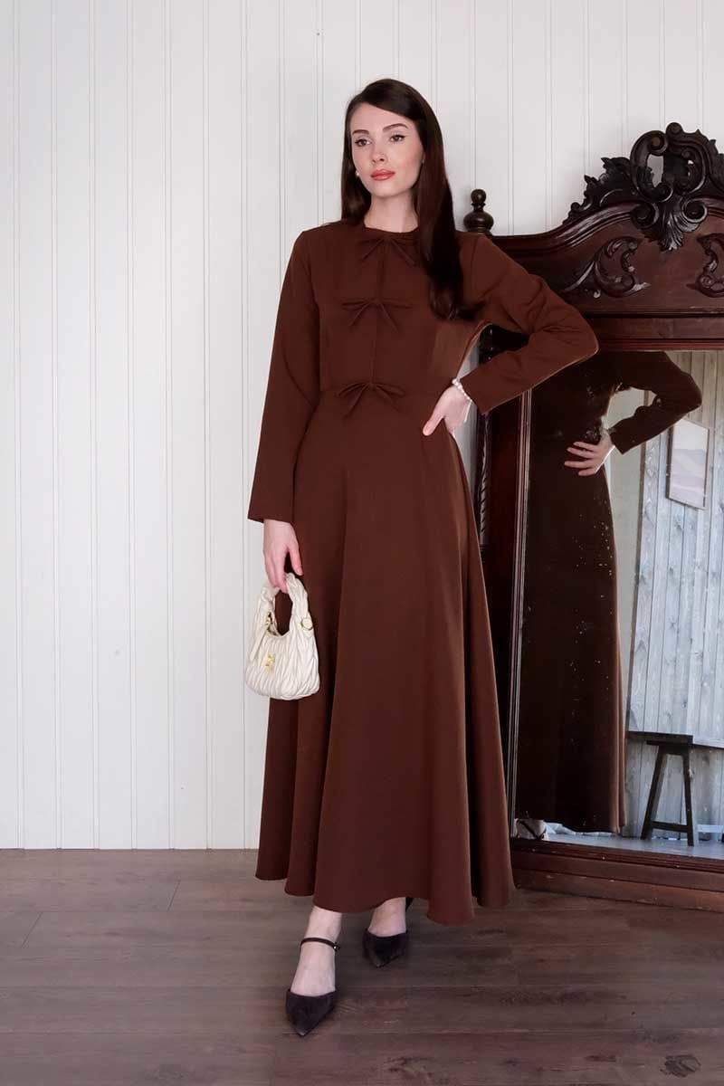 Acı Kahve Fiyonk Detay Krep Elbise
