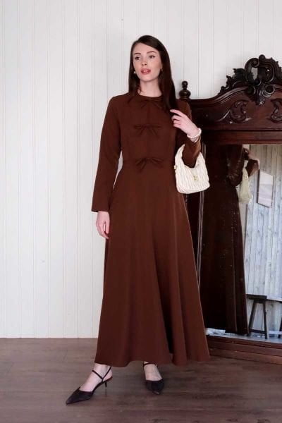 Acı Kahve Fiyonk Detay Krep Elbise