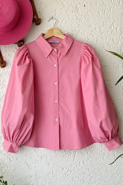 Pembe Klasik Yaka Crop Gömlek