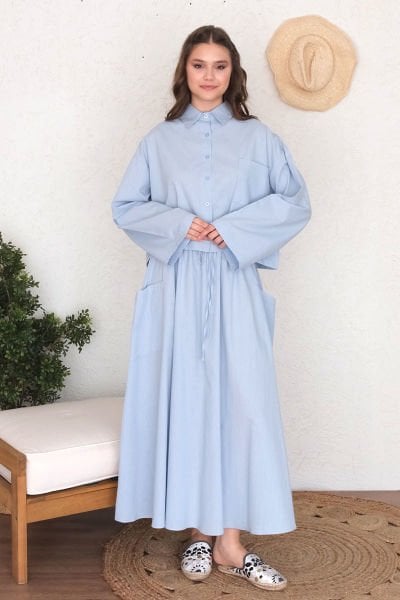 Bebe Mavisi Cepli Organik Keten Etek