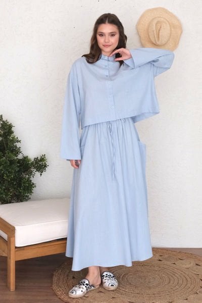 Bebe Mavisi Cepli Organik Keten Etek