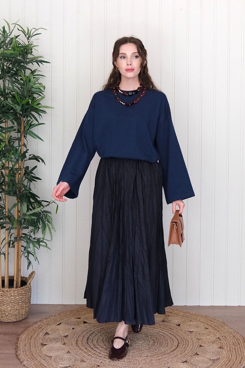 Lacivert Kraşlı Balon Etek