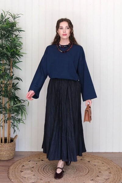 Lacivert Kraşlı Balon Etek