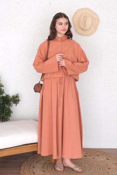 Soft Turuncu Cepli Organik Keten Etek