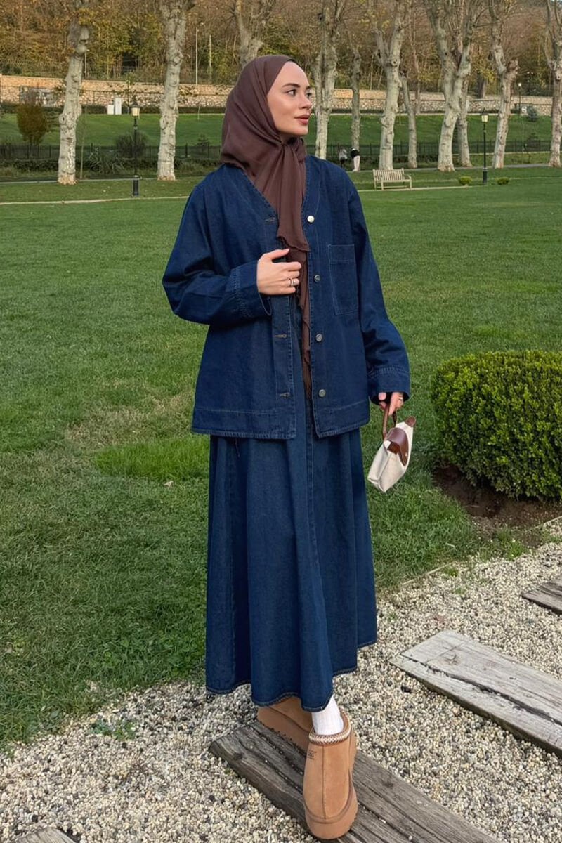 Kot Blazer Ceket & Kot tek düğmeli  Etek Takım