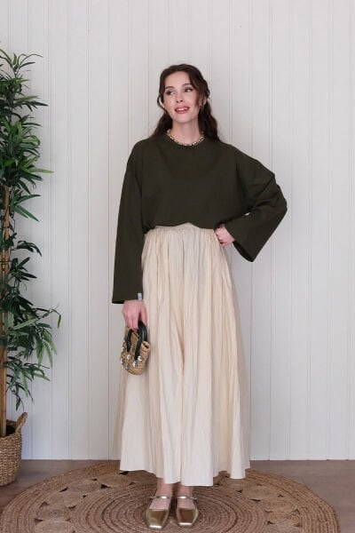 Krem Kraşlı Balon Etek