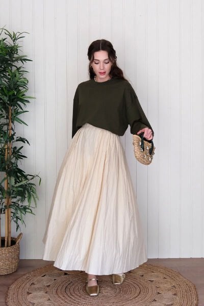 Krem Kraşlı Balon Etek