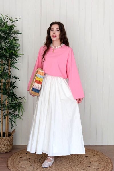 Beyaz Kraşlı Balon Etek