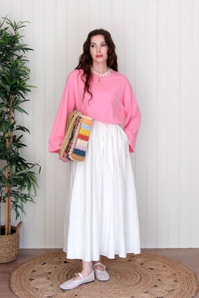 Beyaz Kraşlı Balon Etek