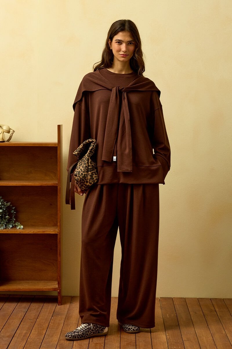 Acı Kahve Oysho Bağlamalı Pantolon Takım