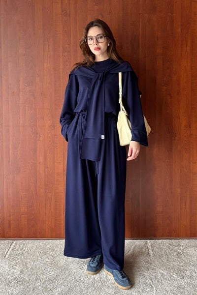 Lacivert Oysho Bağlamalı Pantolon Takım