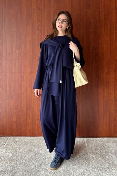 Lacivert Oysho Bağlamalı Pantolon Takım