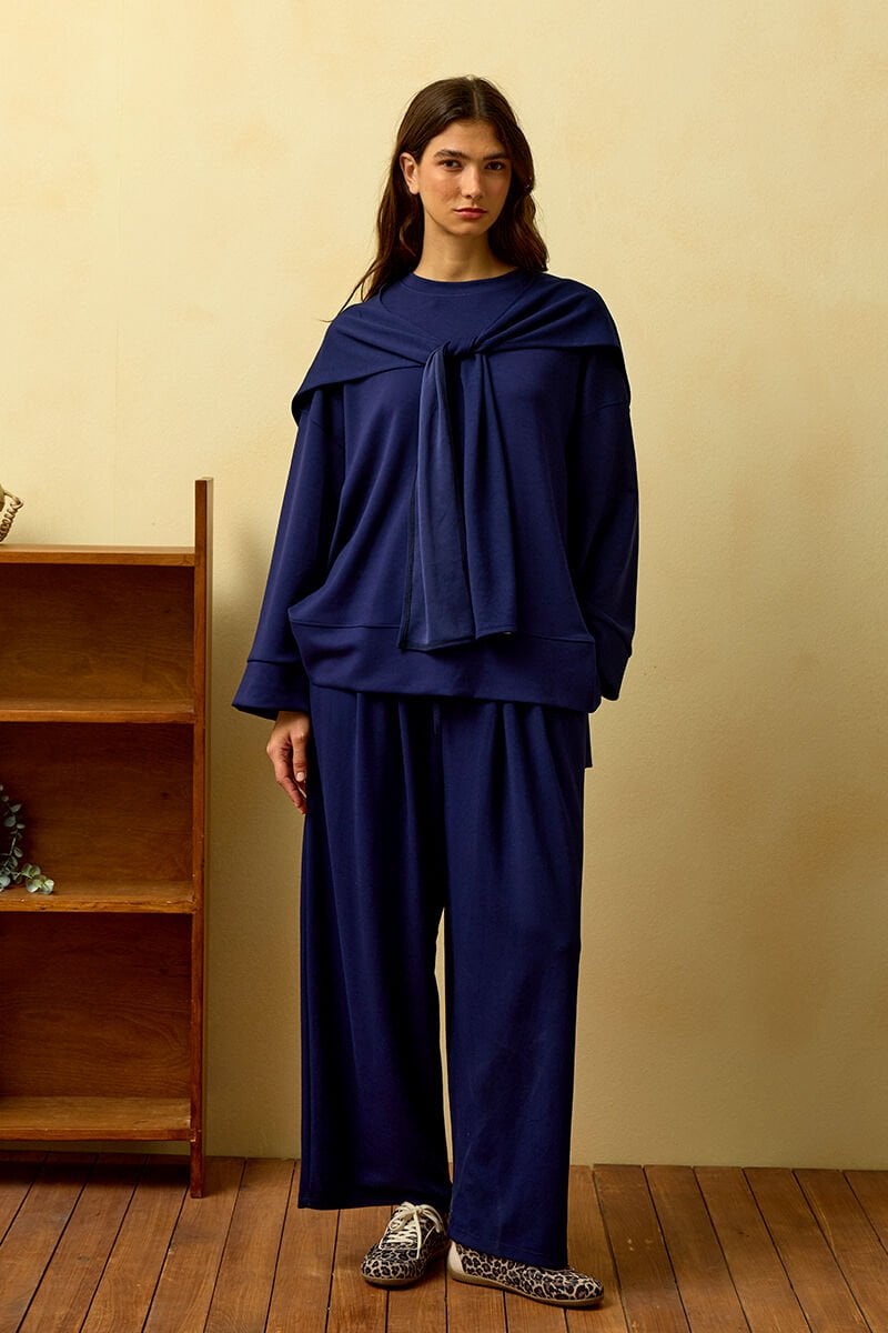 Lacivert Oysho Bağlamalı Pantolon Takım