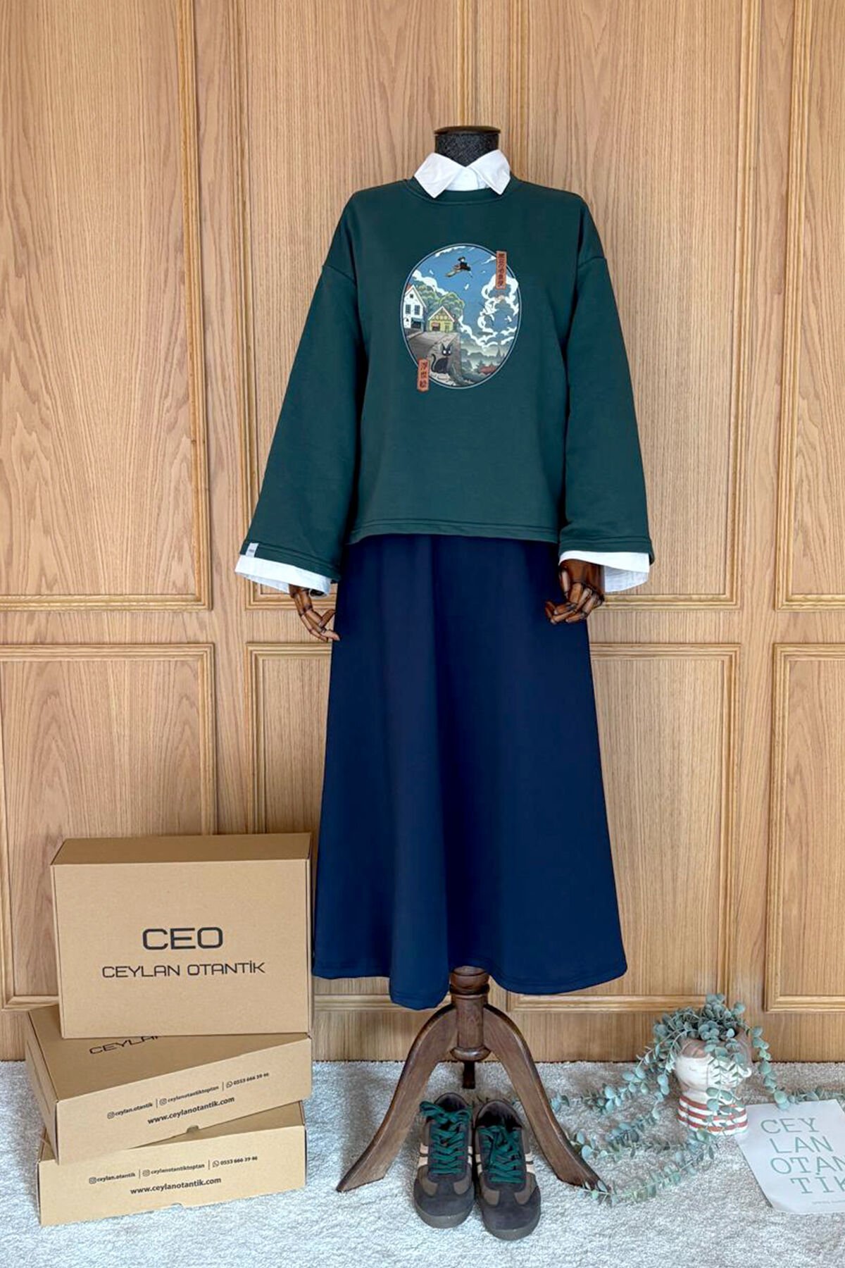 Haki Baskılı 3 İp Body & İndigo Scuba Etek Takım